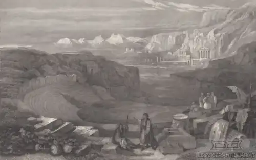 Ruinen von Selah (Petra) in Arabien. aus Meyers Universum, Stahlstich. 1850