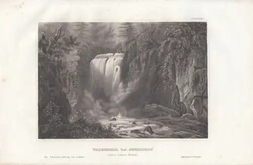 Wasserfall bei Geroldsau unfern Baden-Baden. aus Meyers Universum, Stahlstich