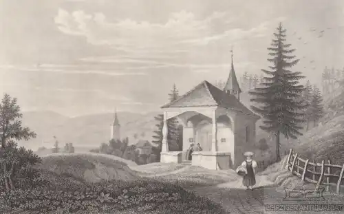 Die Morgarten-Capelle in der Schweiz. aus Meyers Universum, Stahlstich. 1850