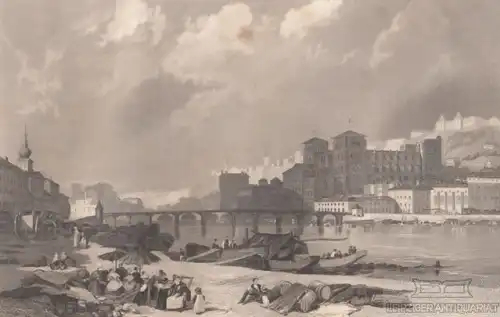 Lyon. aus Meyers Universum, Stahlstich. Kunstgrafik, 1850, gebraucht, gut