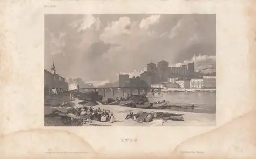 Lyon. aus Meyers Universum, Stahlstich. Kunstgrafik, 1850, gebraucht, gut