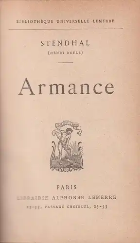 Buch: Armance, Stendhal, Alphonse Lemerre, Bibliotheque Universelle Lemerre