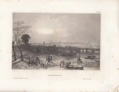 Manchester. aus Meyers Universum, Stahlstich. Kunstgrafik, 1850, gebraucht, gut