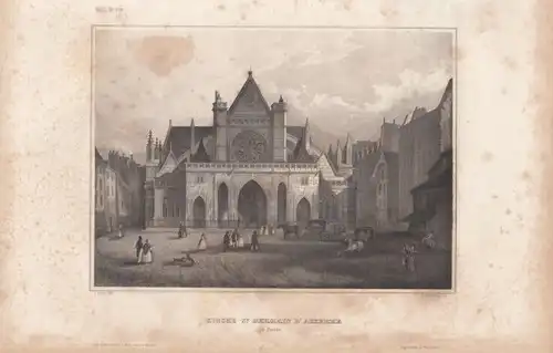 Kirche St. Germain D Auxerre. aus Meyers Universum, Stahlstich. Kunstgrafik