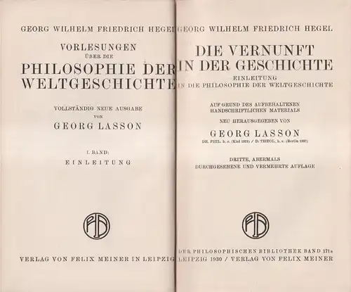 Buch: Hegel, Die Vernunft in der Geschichte Felix Meiner, Vorlesungen I. Band