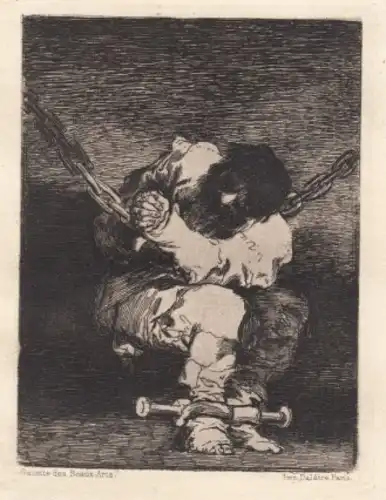 Radierung: Der Gefangene, Goya, Lucientes, Francisco de. Kunstgrafik