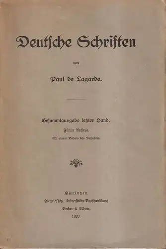 Buch: Deutsche Schriften, Paul de Lagarde, 1920, Dieterich'sche, Becker & Eidner