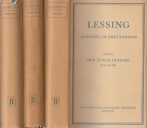 Buch: Auswahl in drei Bänden, Lessing, Gotthold Ephraim. 3 Bände, 1952