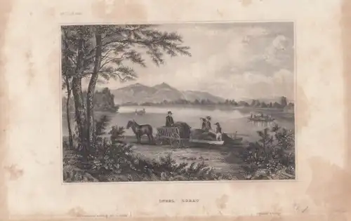 Insel Lobau. aus Meyers Universum, Stahlstich. Kunstgrafik, 1850, gebraucht, gut