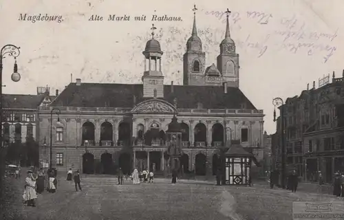 AK Magdeburg. Alte Markt mit Rathaus. ca. 1922, Postkarte. Ca. 1922