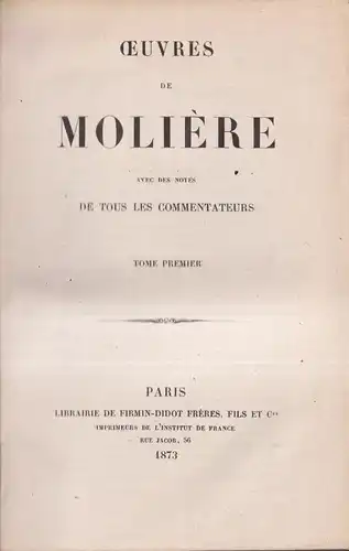 Buch: Oeuvres Tome 1 + 2, Moliere, 1873, Firmin-Didot, Französisch / en francais