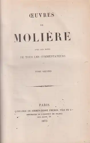 Buch: Oeuvres Tome 1 + 2, Moliere, 1873, Firmin-Didot, Französisch / en francais