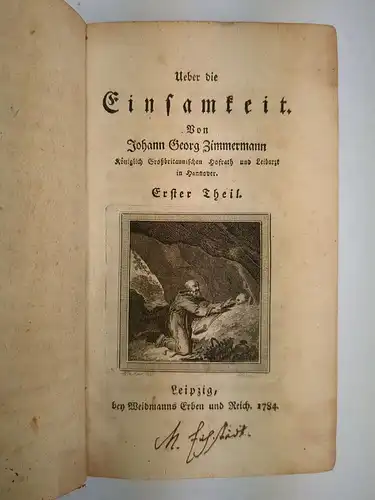 Buch: Ueber die Einsamkeit, Zimmermann, Johann Georg, 4 in 2 Bänden, 1784/85