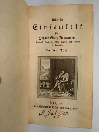 Buch: Ueber die Einsamkeit, Zimmermann, Johann Georg, 4 in 2 Bänden, 1784/85