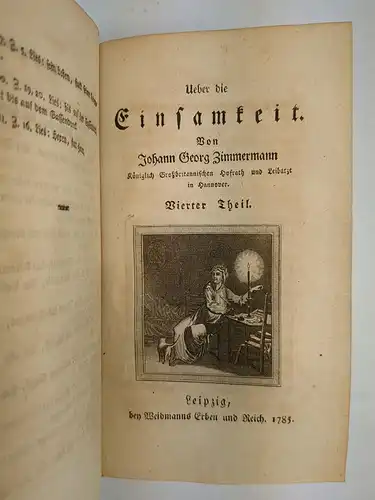 Buch: Ueber die Einsamkeit, Zimmermann, Johann Georg, 4 in 2 Bänden, 1784/85