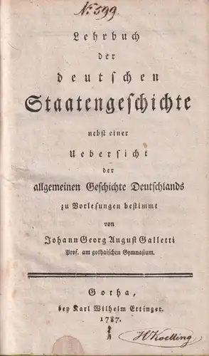 Buch: Lehrbuch der deutschen Staatengeschichte, J.G.A. Galletti, 1878, Ettinger