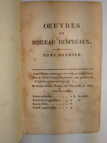 Buch: Oeuvres de Boileau Despreaux. Nicolas Boileau, 1800, Didot, 2 Bände