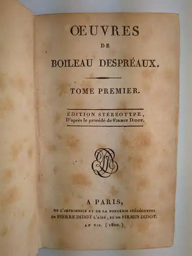 Buch: Oeuvres de Boileau Despreaux. Nicolas Boileau, 1800, Didot, 2 Bände
