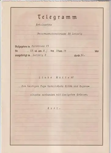 Buchfund: Deutsche Reichspost, Telegramm, Schaluschke, 1929, Glückwünsche
