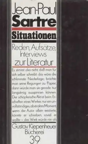 Buch: Situationen, Sartre, Jean-Paul. Gustav Kiepenheuer Bücherei, 1982