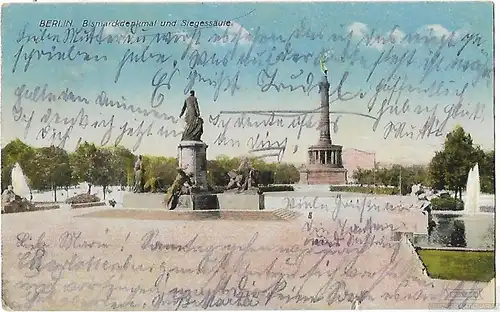 AK Berlin. Bismarckdenkmal und Siegessäule. ca. 1921, Postkarte. Vaterland