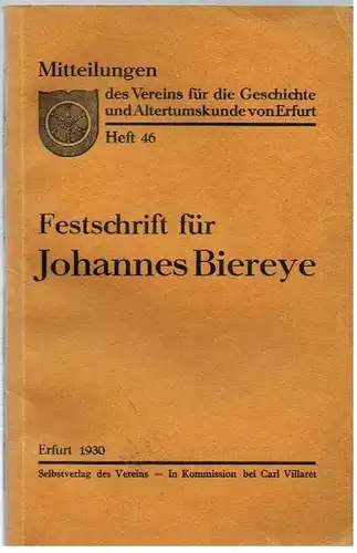 Buch: Festschrift für Johannes Biereye zum 70. Geburtstage am 10. Juni 1930