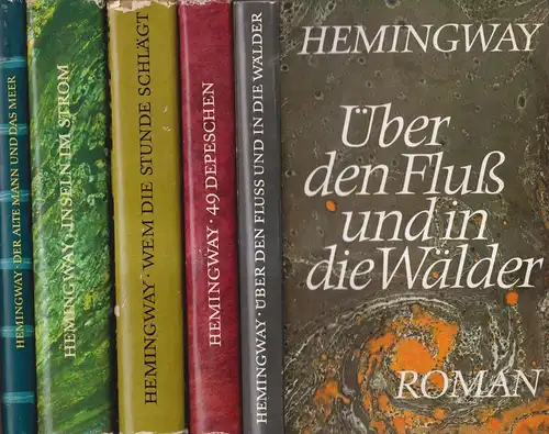 5 Bücher Ernest Hemingway, Aufbau, 5 Bände, Mann, Meer, Inseln im Strom, Stunde