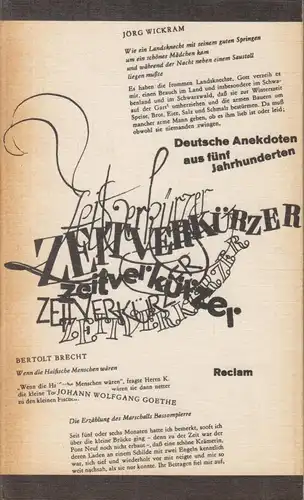 Buch: Zeitverkürzer, Roscher, Achim. Reclams Universal-Bibliothek, 1988