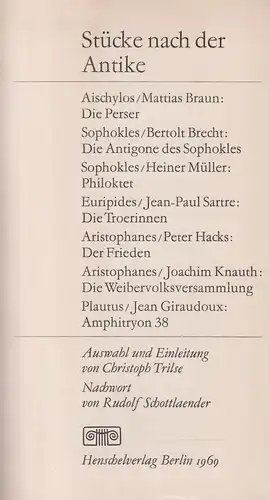 Buch: Stücke nach der Antike, Trilse, Christoph. 1969, Henschelverlag