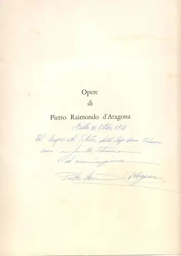 Buch: Opere di Pietro Raimondo d`Aragona, d´Aragona, Pietro Raimondo. 1978