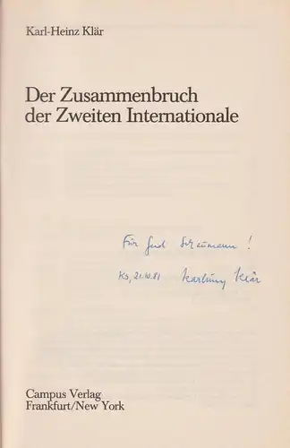 Buch: Der Zusammenbruch der Zweiten Internationale, Klär, Karl-Heinz, 1981, gut