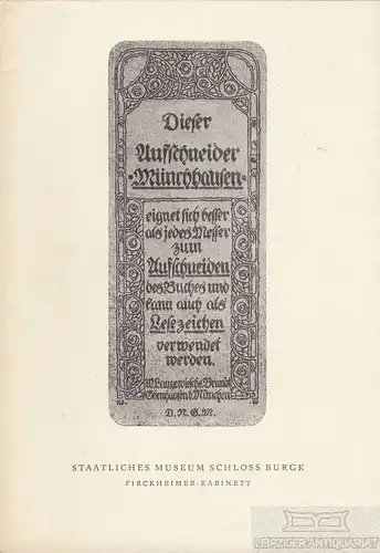 Buch: Lesezeichen, Lang, Lothar u.a. Pirckheimer-Kabinett, Katalog, 1983