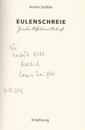 Buch: Eulenschreie, Zeißler, Armin. 2002, Eggersdorfer Druck- und Verlagshaus