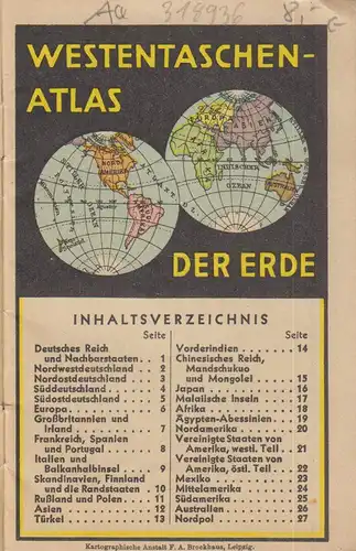 Buch: Westentaschenatlas der Erde, anonym, Kartographische Anstalt Brockhaus