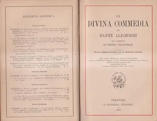 Buch: La Divina Commedia, Dante Alighieri. 1898, G. Barbera, Editore
