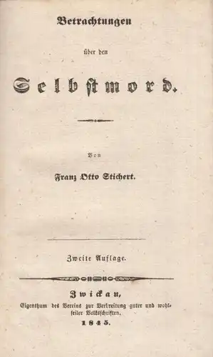 Buch: Betrachtungen über den Selbstmord, Stichert, Franz Otto. 1845