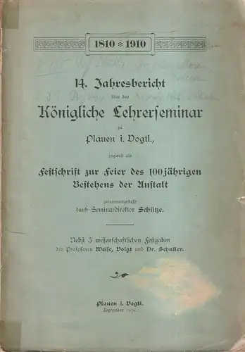Buch: 14. Jahresbericht über das Königliche Lehrerseminar zu Plauen i. V., 1910