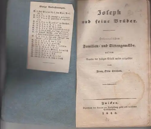 Buch: Joseph und seine Brüder, Stichert, Franz Otto, 1843, gebraucht, gut