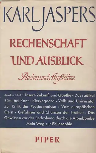 Buch: Rechenschaft und Ausblick, Jaspers, Karl. 1951, Piper, gebraucht, gut