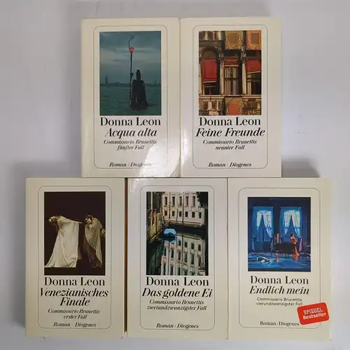 5 Bücher Donna Leon,  Commissario Brunetti, Fälle 1, 5, 9, 22, 24, Diogenes