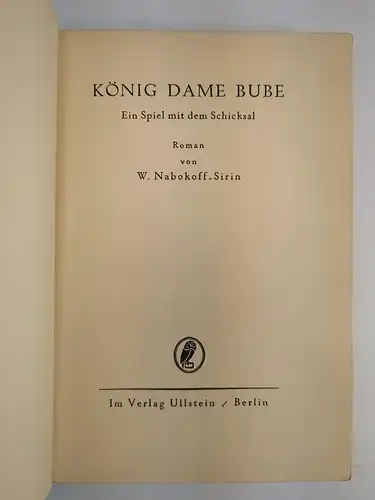 Buch: König Dame Bube, Nabokov, Vladimir. 1930, Verlag Ullstein, gebraucht, gut