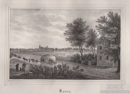 Borna. Original-Lithographie. Grafik mit Passepartout, Arldt, Carl Wilhelm. 1840