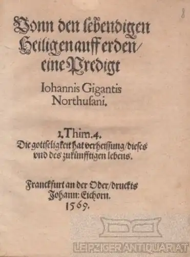 Buch: Vonn den lebendigen Heiligen auff erden / eine Predigt, Gigas, Johannes