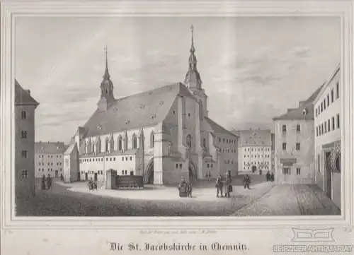 Die St. Jacobskirche in Chemnitz. Original-Lithographie. Grafik mit... Arldt