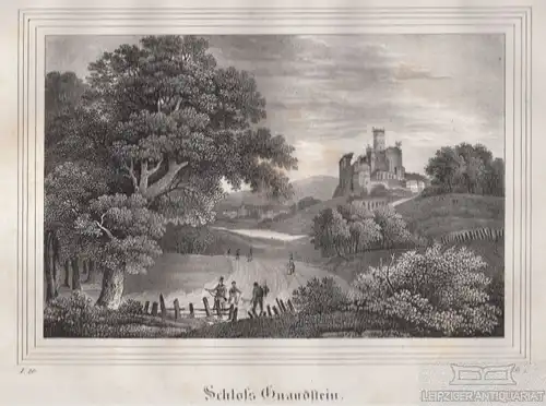 Schloß Gnandstein. Original-Lithographie. Grafik mit Passepartout, Arldt. 1840
