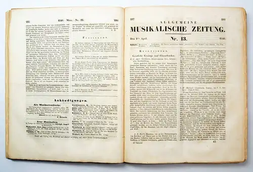 Allgemeine Musikalische Zeitung, 48. Jahrgang, Lobe, J.C. 1846, gebraucht, gut