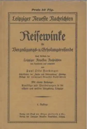 Buch: Reisewinke für Vergnügungs- und Erholungsreisende, Forberger, Paul O 34512