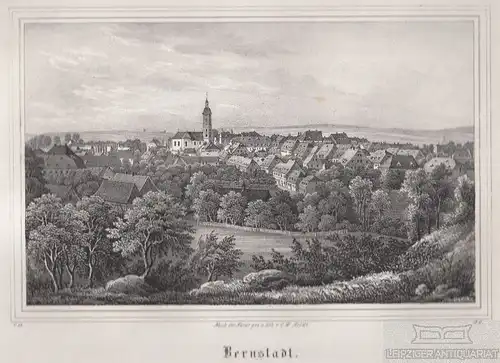 Bernstadt. Original-Lithographie. Grafik mit Passepartout, Arldt, Carl Wilhelm