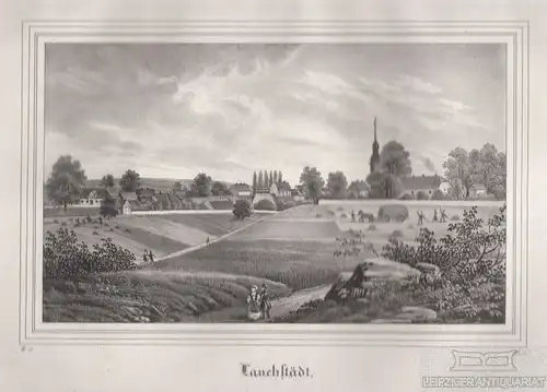 Lauchstädt. Original-Lithographie. Grafik mit Passepartout. Kunstgrafik, 1840