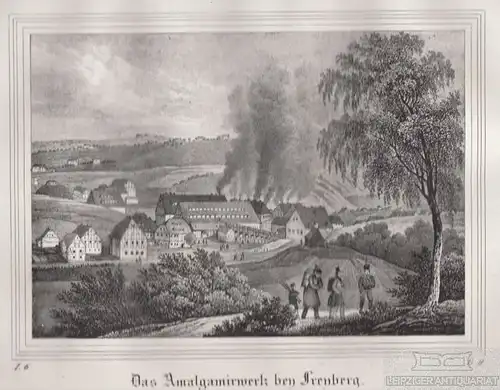 Das Amalgamirwerk bei Freyberg. Original-Lithographie. Grafik mit... Arldt. 1840